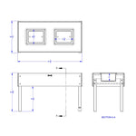 Technical drawing of a piece of furniture with dimensions and views.