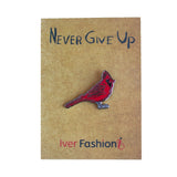 Red Cardinal 'Never Give Up' Pin by Iver Fashion